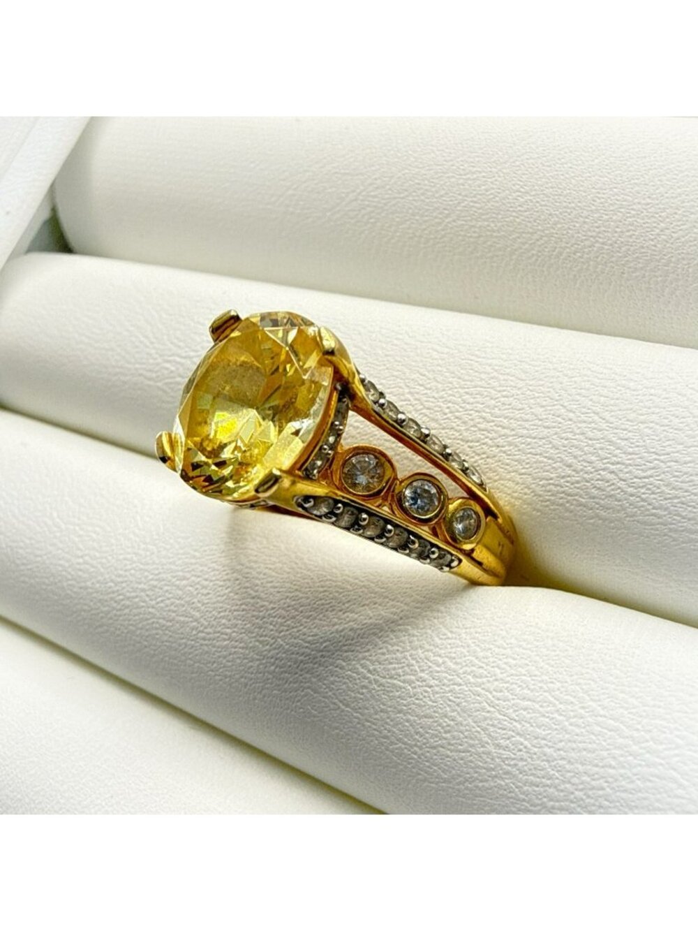 Victoria Wieck Ring Statement Yellow Stone Gold Clad Sterling Silver Tiered 8